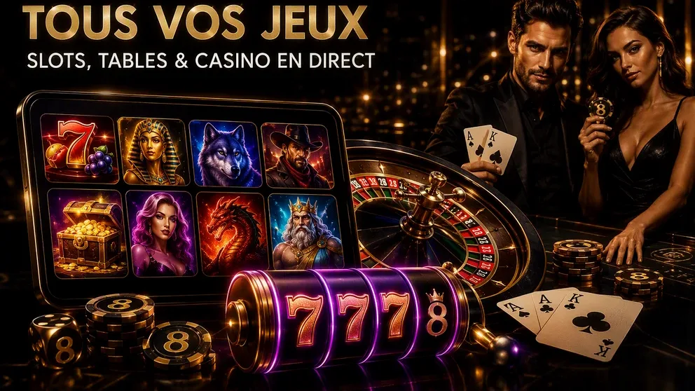 Grille de machines à sous et table roulette live