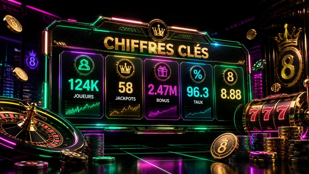 Tableau de bord casino avec chiffres et icônes